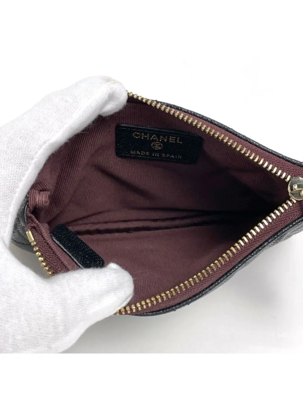 Chanel CC Logo Pouch Quilted Caviar Leather Black